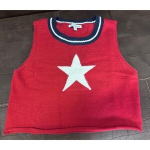 Pretty Garbage‎ Star Graphic Knit Crop Top Navy Trim Red Sleeveless